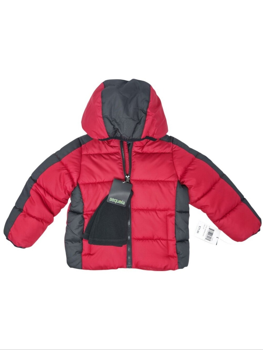 NWT Sequoia Boys 4T Red Black Puffer Winter Jacket + Fleece Neck Warmer